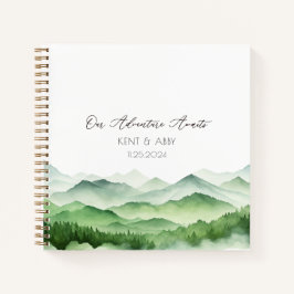 Sage Green Mountain Watercolor Wedding Gästebuch Notizbuch
