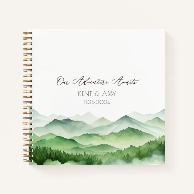 Sage Green Mountain Watercolor Wedding Gästebuch Notizbuch (Vorderseite)