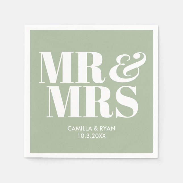 Sage Green Mr & Mrs Personalisiert Wedding Napkins Serviette (Vorderseite)