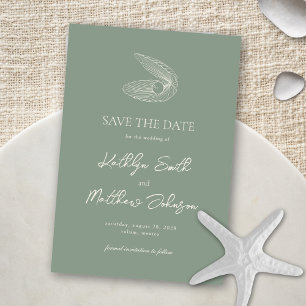 Sage Green Muschel Beach Ocean Hochzeit in Urlaubs Save The Date