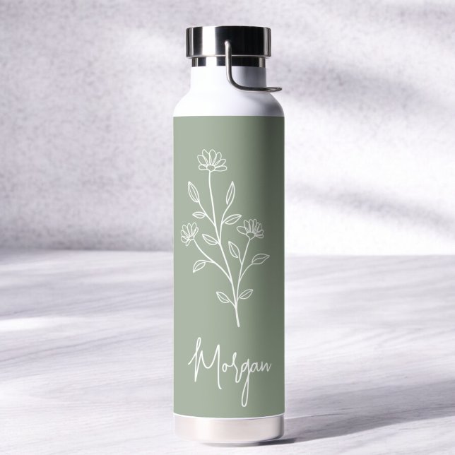 Sage Green Name Floral Bachelorette Bridal Trinkflasche (Von Creator hochgeladen)