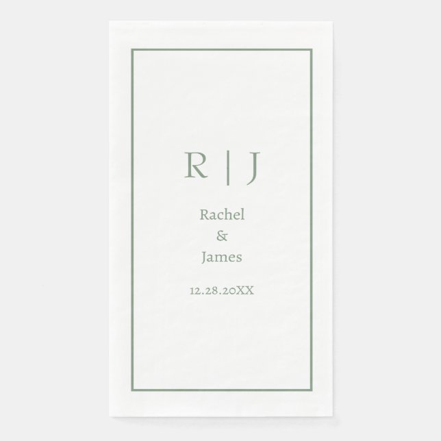 Sage Green Name Monogram Minimal Elegant Wedding Serviette (Vorderseite)