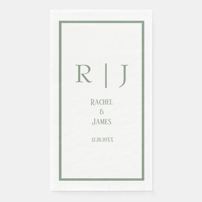 Sage Green Name Monogram Simple Elegant Wedding Serviette (Vorderseite)