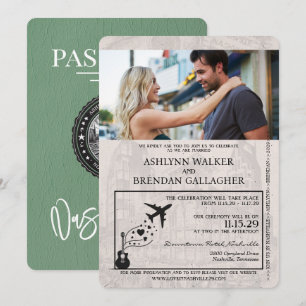 Sage Green Nashville Passport Wedding Einladung