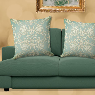 Sage Green Natural Gold Damask Kissen