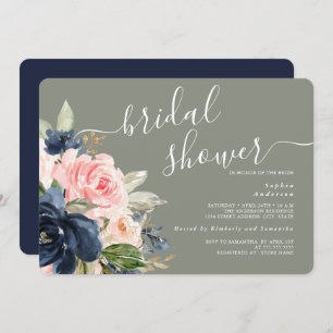 Sage Green Navy Brautparty Einladung