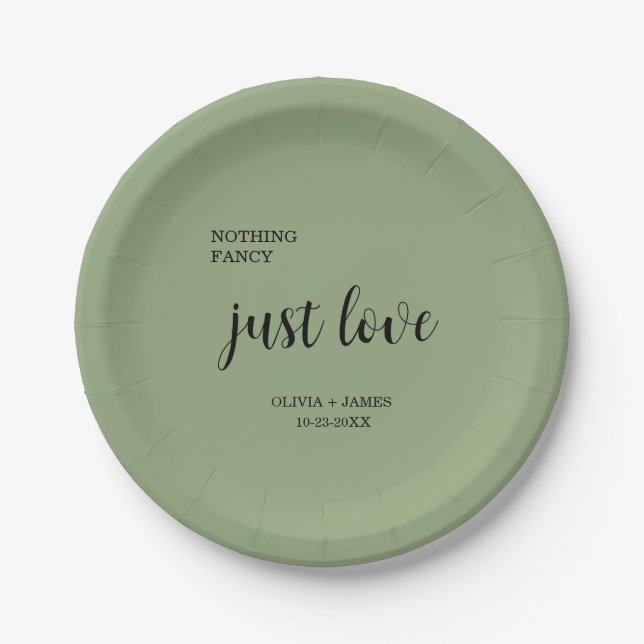 Sage Green Nothing Fancy Just Love Wedding   Pappteller (Vorderseite)