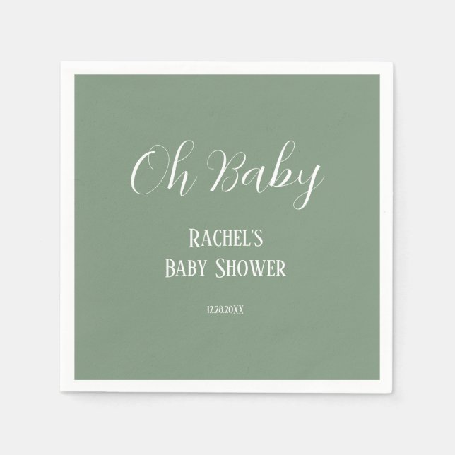 Sage Green Oh Baby Script Niedlich Moderne Babydus Serviette (Vorderseite)