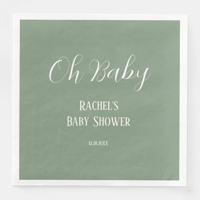 Sage Green Oh Baby Script Niedlich Moderne Babydus Serviette (Vorderseite)