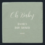 Sage Green Oh Baby Script Niedlich Moderne Babydus Steinuntersetzer<br><div class="desc">Konzipiert mit Vorlagen für Veranstaltung,  Name und Datum,  die Sie anpassen können!</div>