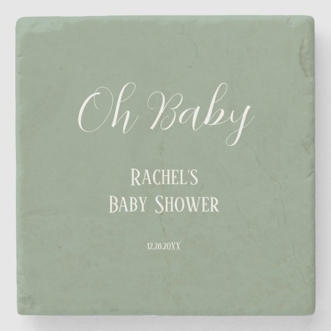 Sage Green Oh Baby Script Niedlich Moderne Babydus Steinuntersetzer (Vorderseite)