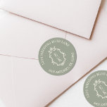 Sage Green Old Money Crest Return Address Wedding Runder Aufkleber<br><div class="desc">Old Money Sage Green Monogram Wedding Return Address Round Sticker | Vintage Crest Custom Address Label | Elegant Garden Wedding Envelope Seal Add a refined finishing touch to your wedding stationery with these elegant Old Money sage green monogram return address round stickers, designed for couples who love timeless, heritage-inspired style....</div>