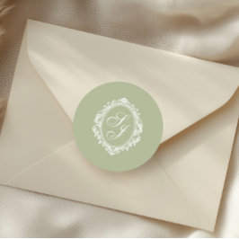 Sage Green Old Money Klassisches Wappen-Monogramm Runder Aufkleber