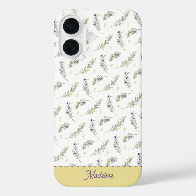 Sage Green Olive Branch Monogram Name Case-Mate iPhone Hülle (Rückseite)