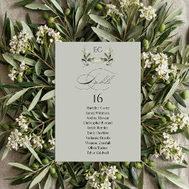 Sage Green Olive Branch Monogram Table Number Einladung