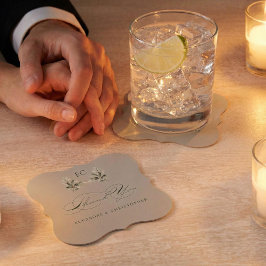 Sage Green Olive Branch Monogram Thank You Card Untersetzer