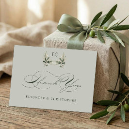 Sage Green Olive Branch Monogram Wedding Dankeskarte