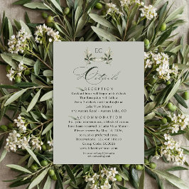 Sage Green Olive Branch Monogram Wedding Details  Begleitkarte