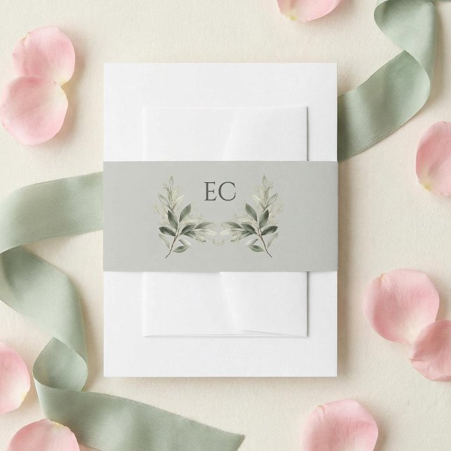 Sage Green Olive Branch Monogram Wedding Einladungsbanderole (Von Creator hochgeladen)