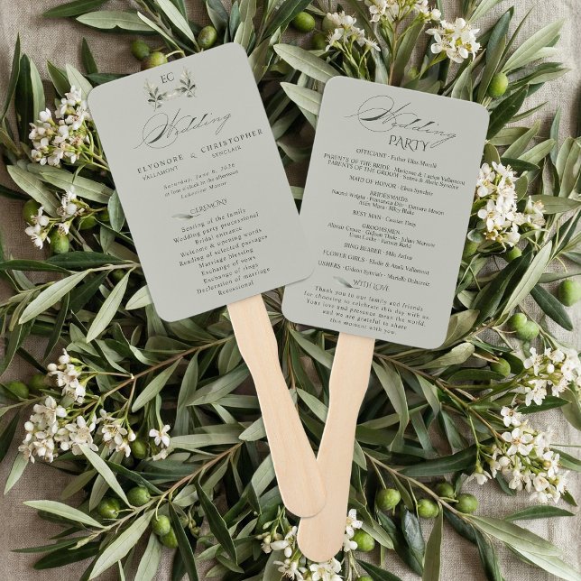 Sage Green Olive Branch Monogram Wedding Program  Fächer (Von Creator hochgeladen)