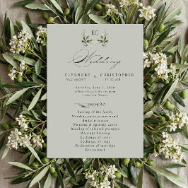 Sage Green Olive Branch Monogram Wedding Program  Programm