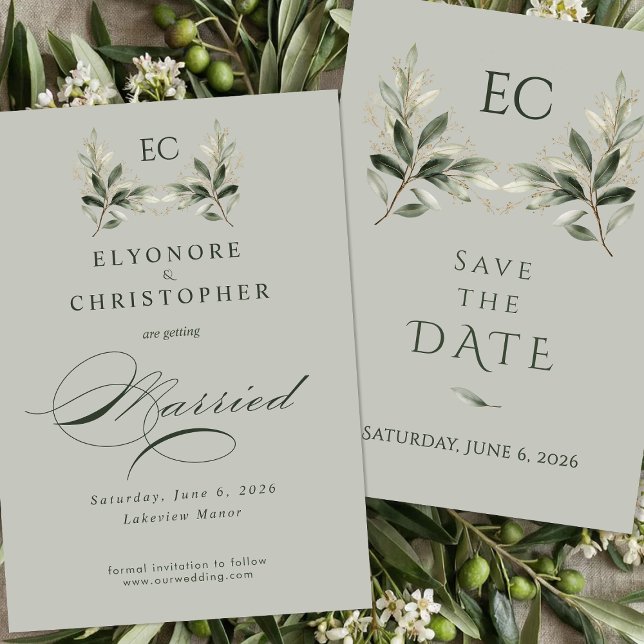 Sage Green Olive Branch Monogram Wedding Save The Date (Von Creator hochgeladen)