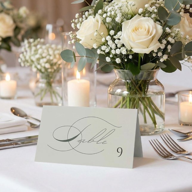Sage Green Olive Branch Monogram Wedding Table  Platzkarte (Von Creator hochgeladen)