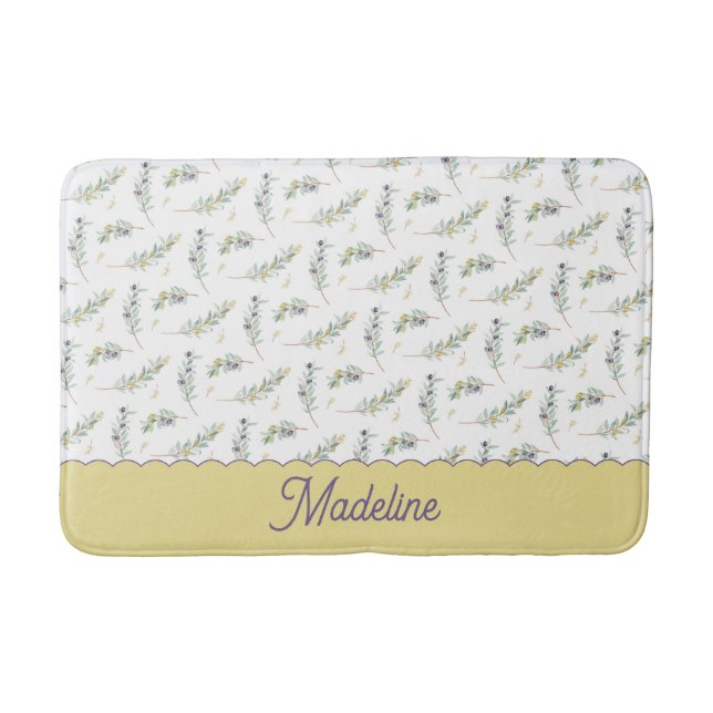 Sage Green Olive Branch Pattern Monogram Badematte (Vorderseite)