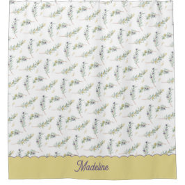 Sage Green Olive Branch Pattern Monogram Duschvorhang