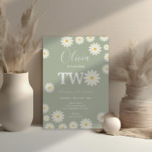 Sage Green Olive Daisy Floral 2. Geburtstag Party