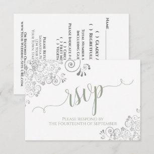 Sage Green on White Elegant Calligraphy Wedding RSVP Karte
