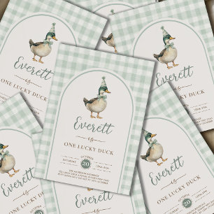 Sage Green One Lucky Duck 1. Geburtstag Einladung