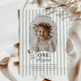 Sage Green One Silly Goose 1st Birthday Invitation Einladung