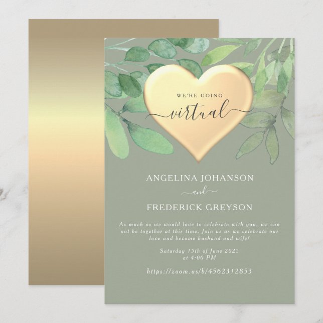 Sage Green Online Wedding Einladung (Vorne/Hinten)