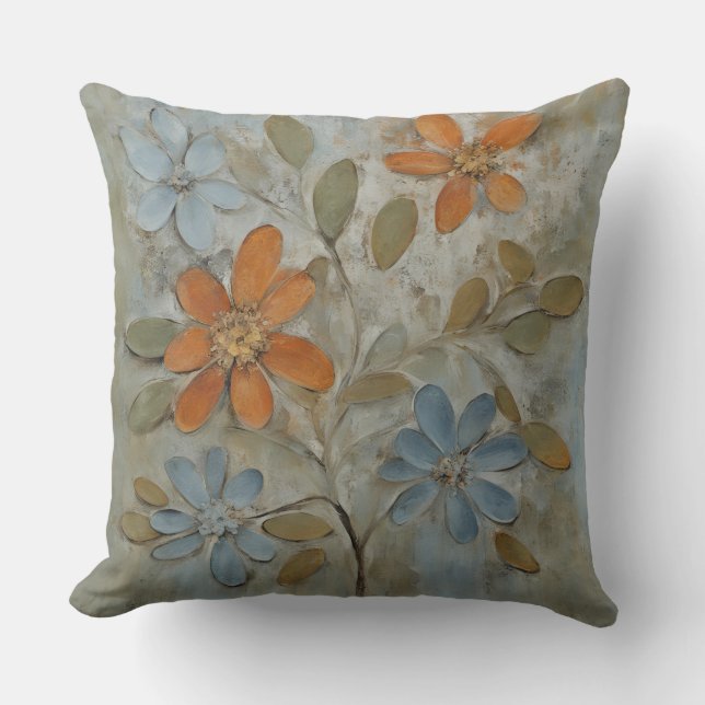 Sage Green Orange Blue Floral Kissen (Vorderseite)