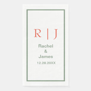 Sage Green Orange Monogram Name Simple Wedding Serviette
