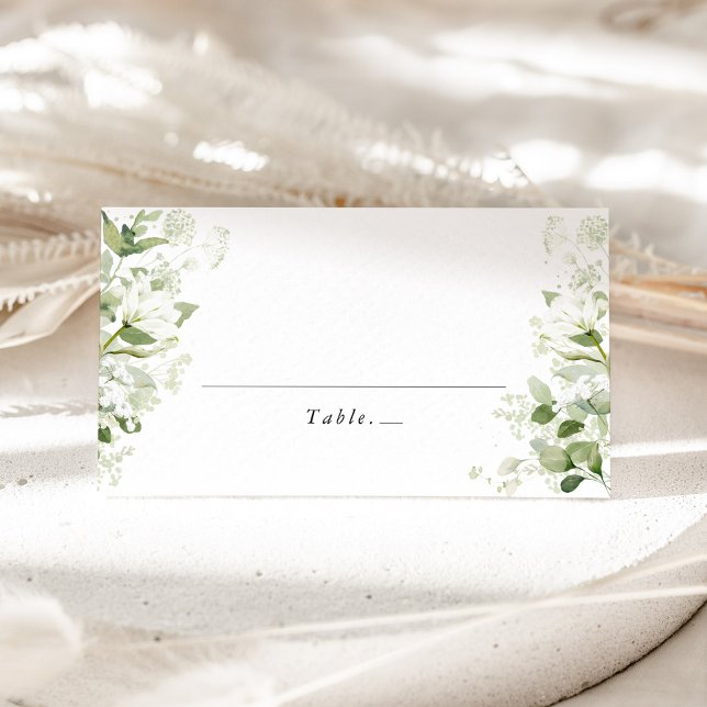 Sage Green Organic Greenery Wedding Place Card Platzkarte (Organic greenery wedding place card with sage green botanical wild meadow florals for garden wedding)