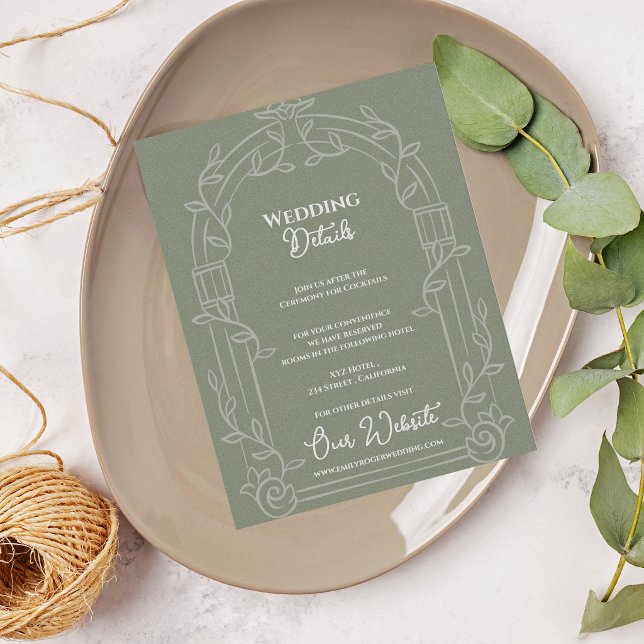 Sage Green Ornate Arch Botanical Wedding Details Begleitkarte (Sage Green Ornate Arch Botanical Wedding Details Card | Elegant Wedding Information Enclosure)