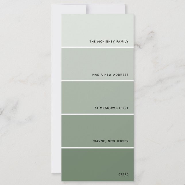 Sage Green Paint Swatch Ankündigung neuer Adresse (Vorderseite)