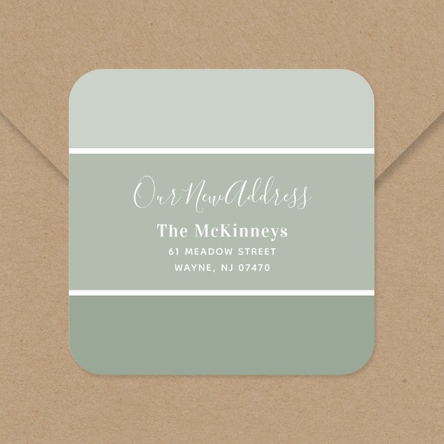 Sage Green Paint Swatch New Address Quadratischer Aufkleber (Von Creator hochgeladen)