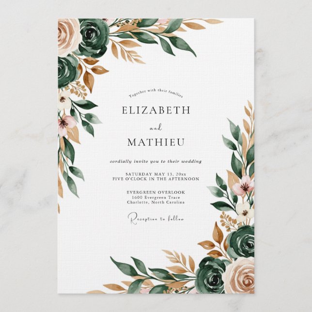 Sage Green Painterly Flourish Wedding Einladung (Vorderseite)
