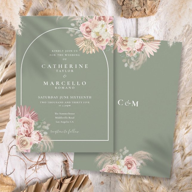 Sage Green Pampas Grass Boho Arch Floral Einladung (Sage Green Pampas Grass Boho Arch Floral Invitation)