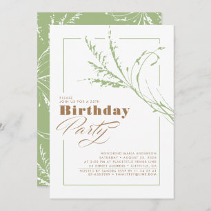 Sage Green Pampas Grass Modern Birthday Party Einladung