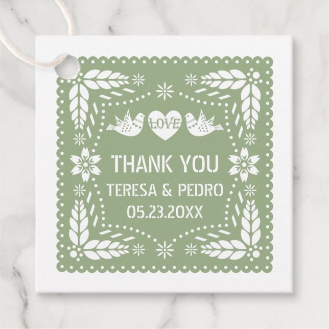 Sage green papel picado Liebhaber von Vögeln Hochz Geschenkanhänger (Vorderseite)