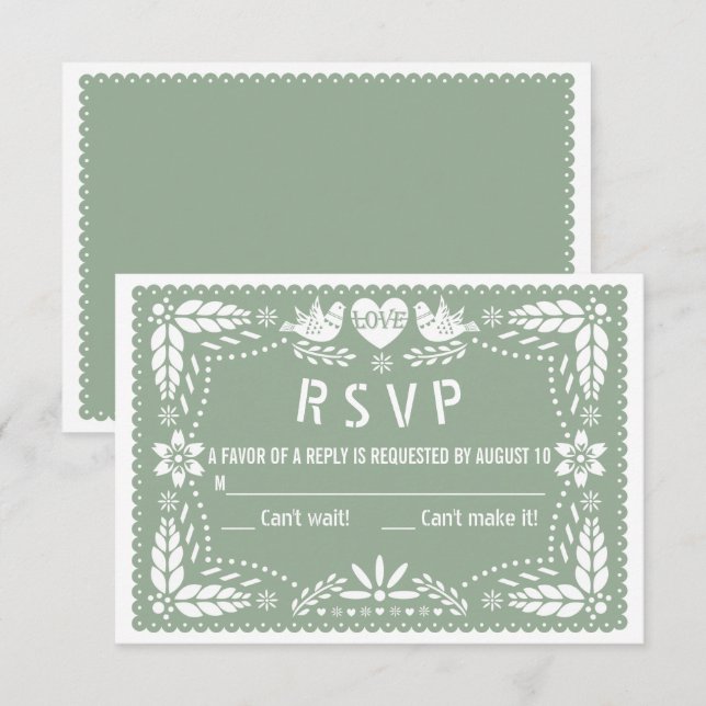 Sage green papel picado liebt Vögel Blume Hochzeit RSVP Karte (Vorne/Hinten)