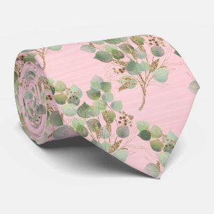 SAGE GREEN PASTEL PINK BOTANICAL MENS TIE KRAWATTE