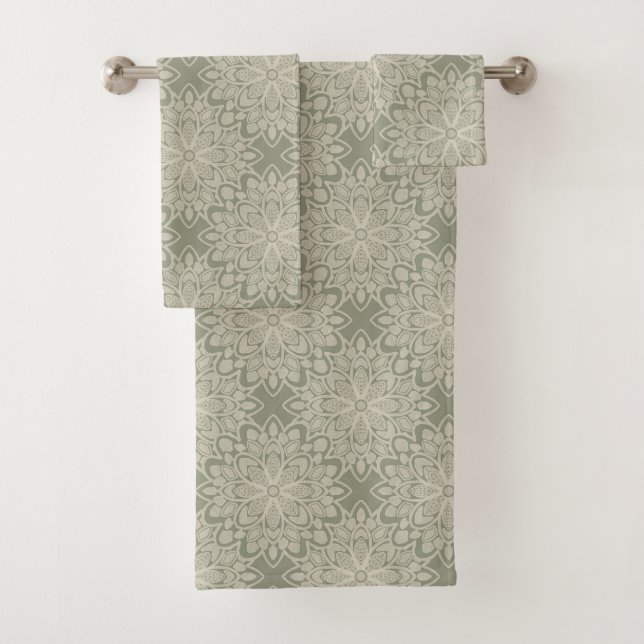 Sage Green Pattern Badhandtuch Set (Insitu)