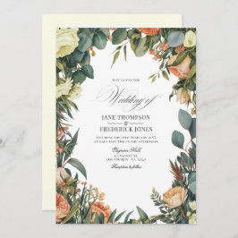 Sage Green, Peach, and Cream Floral Wedding Einladung