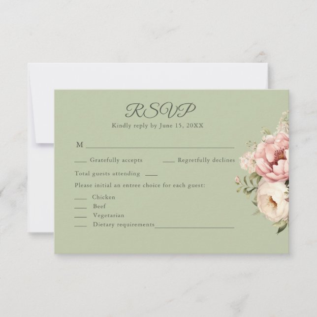 Sage Green Peony Floral RSVP Card (Vorderseite)