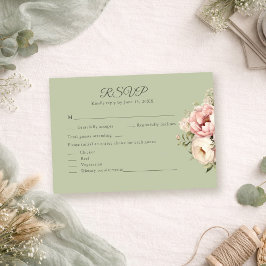 Sage Green Peony Floral RSVP Card Karte